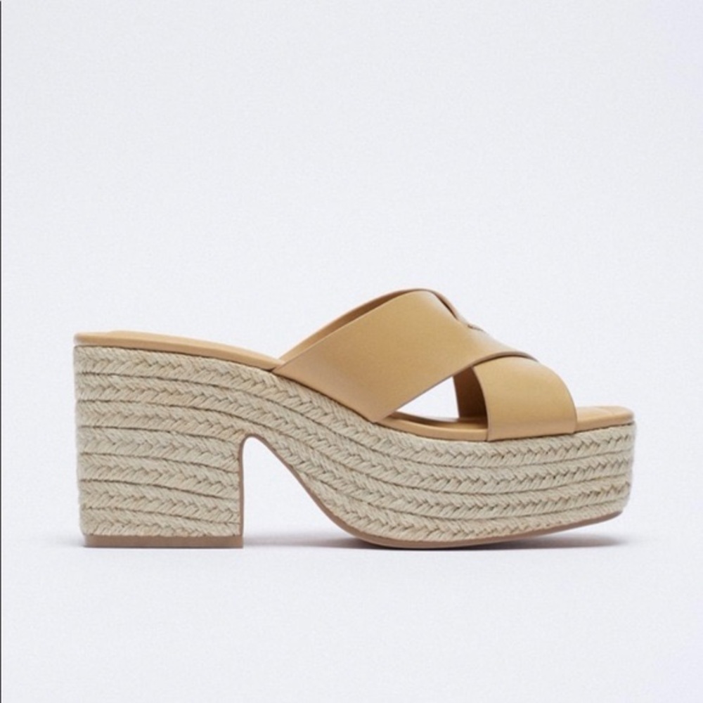 zara leather beige wedges US 5.5 38